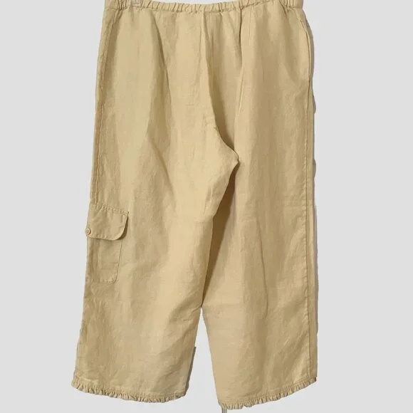 J. Jill Yellow Linen Crop Cargo Pants Bloomers Large Ruffle Trim - Picture 2 of 9